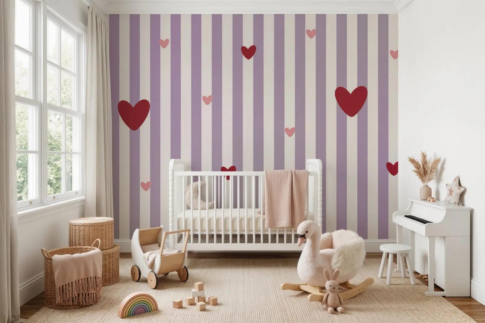 Pink Heart Stripe Wallpaper Mural