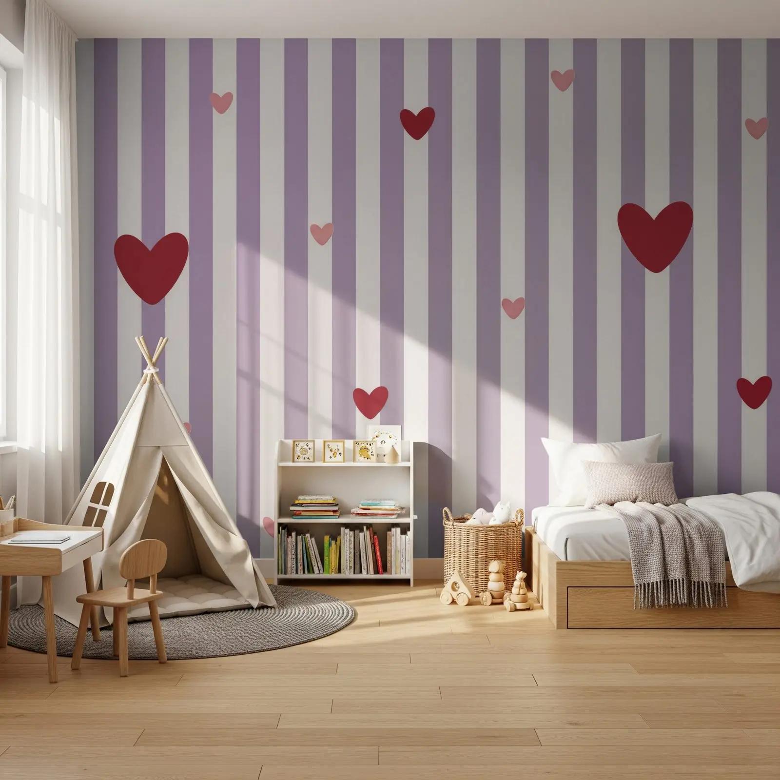 Pink Heart Stripe Wallpaper Mural