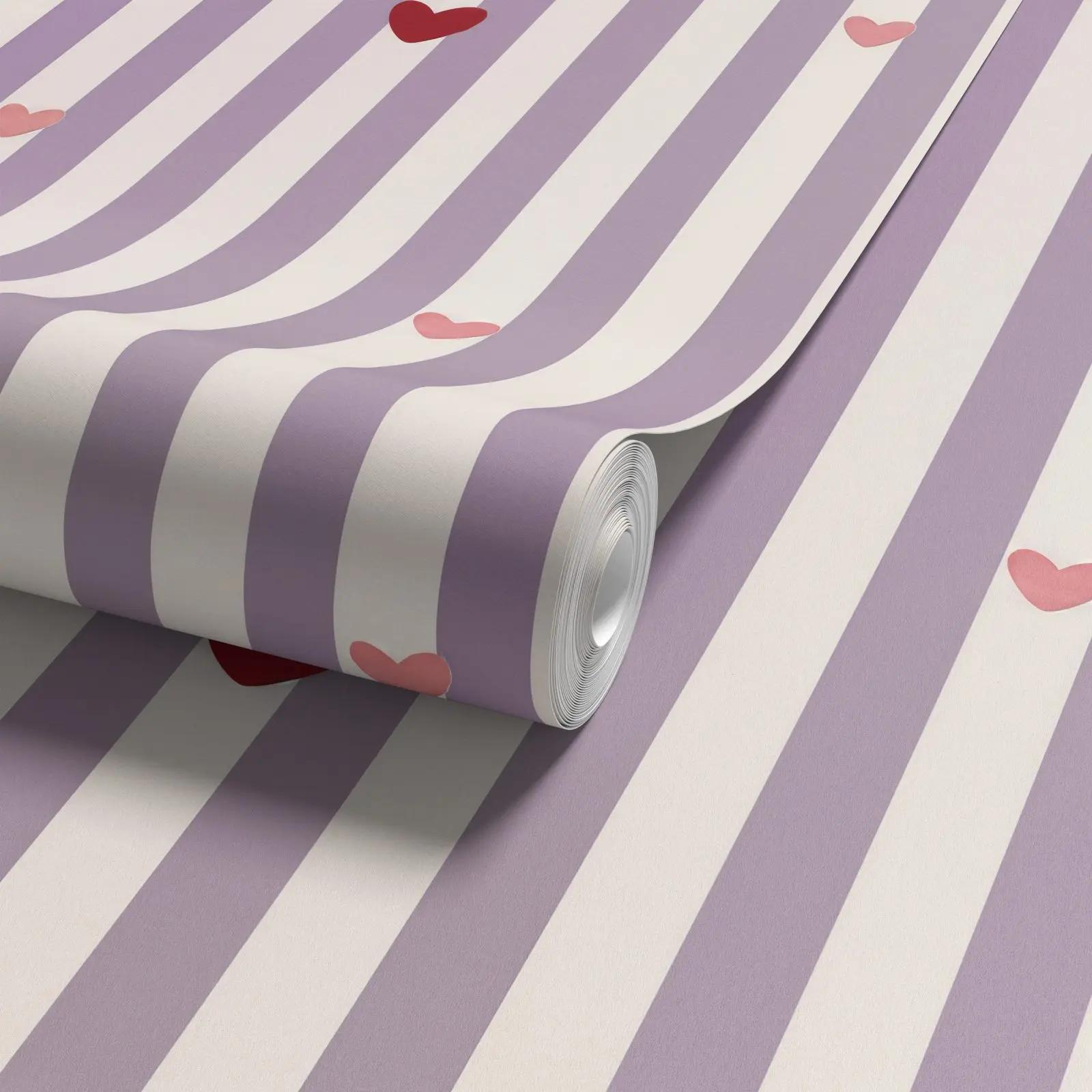 Pink Heart Stripe Wallpaper Mural