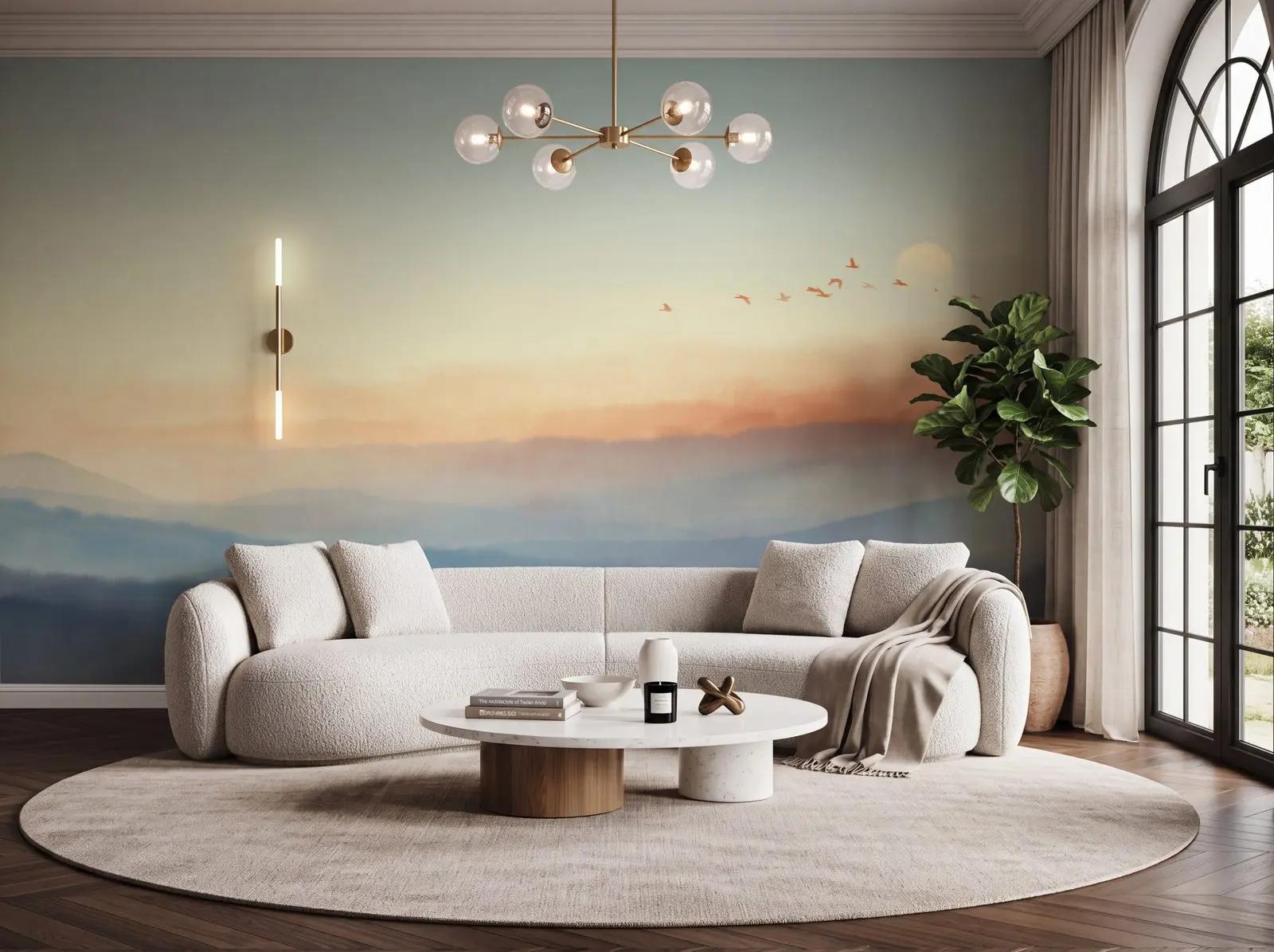 Watercolour Mountain Birds Wallpaper Mural