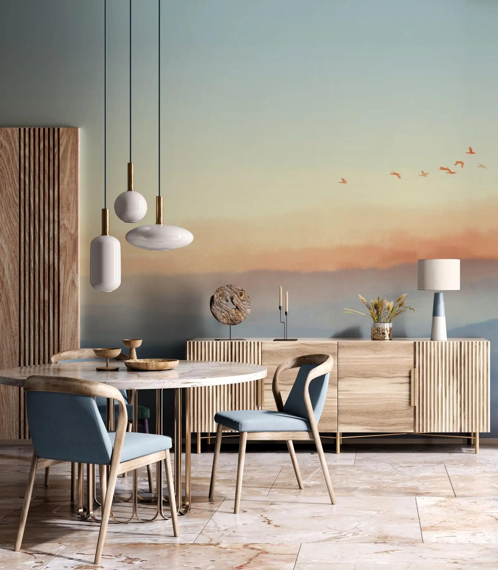 Watercolour Mountain Birds Wallpaper Mural