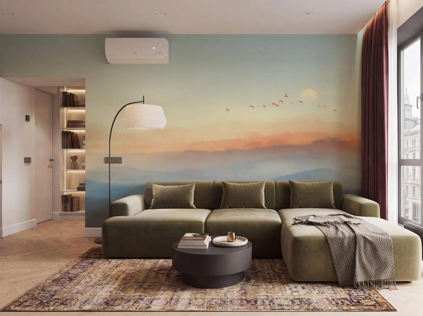 Watercolour Mountain Birds Wallpaper Mural