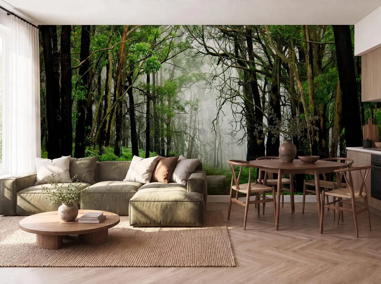 Misty Woodland Road Wallpaper Mural
