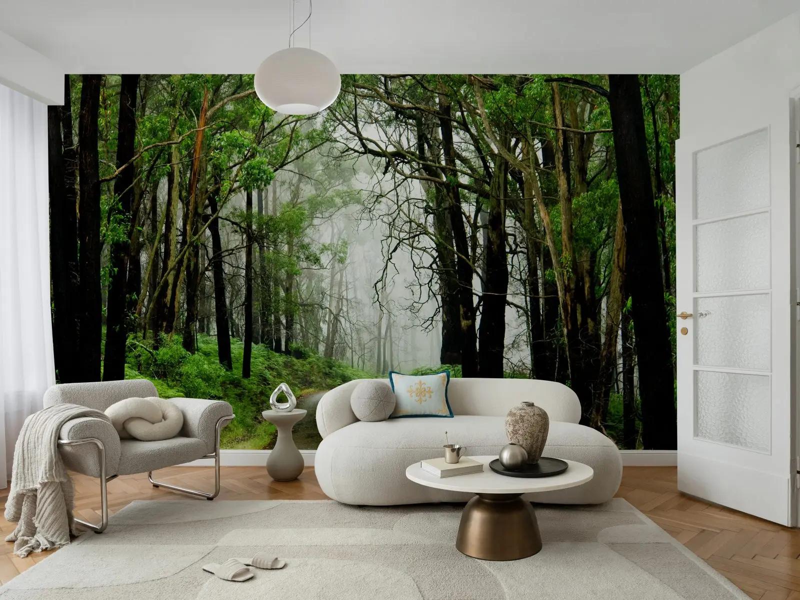 Misty Woodland Road Wallpaper Mural