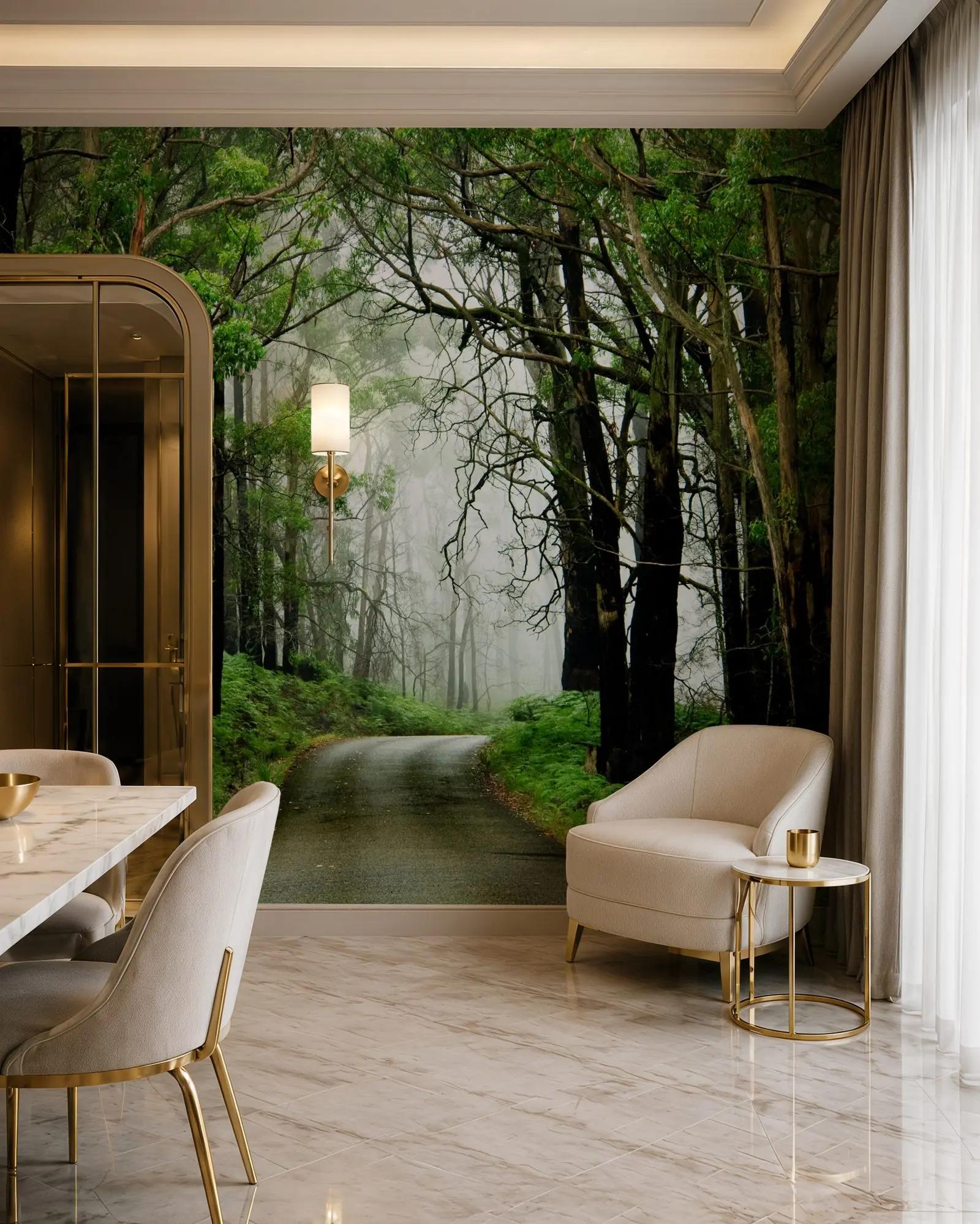 Misty Woodland Road Wallpaper Mural