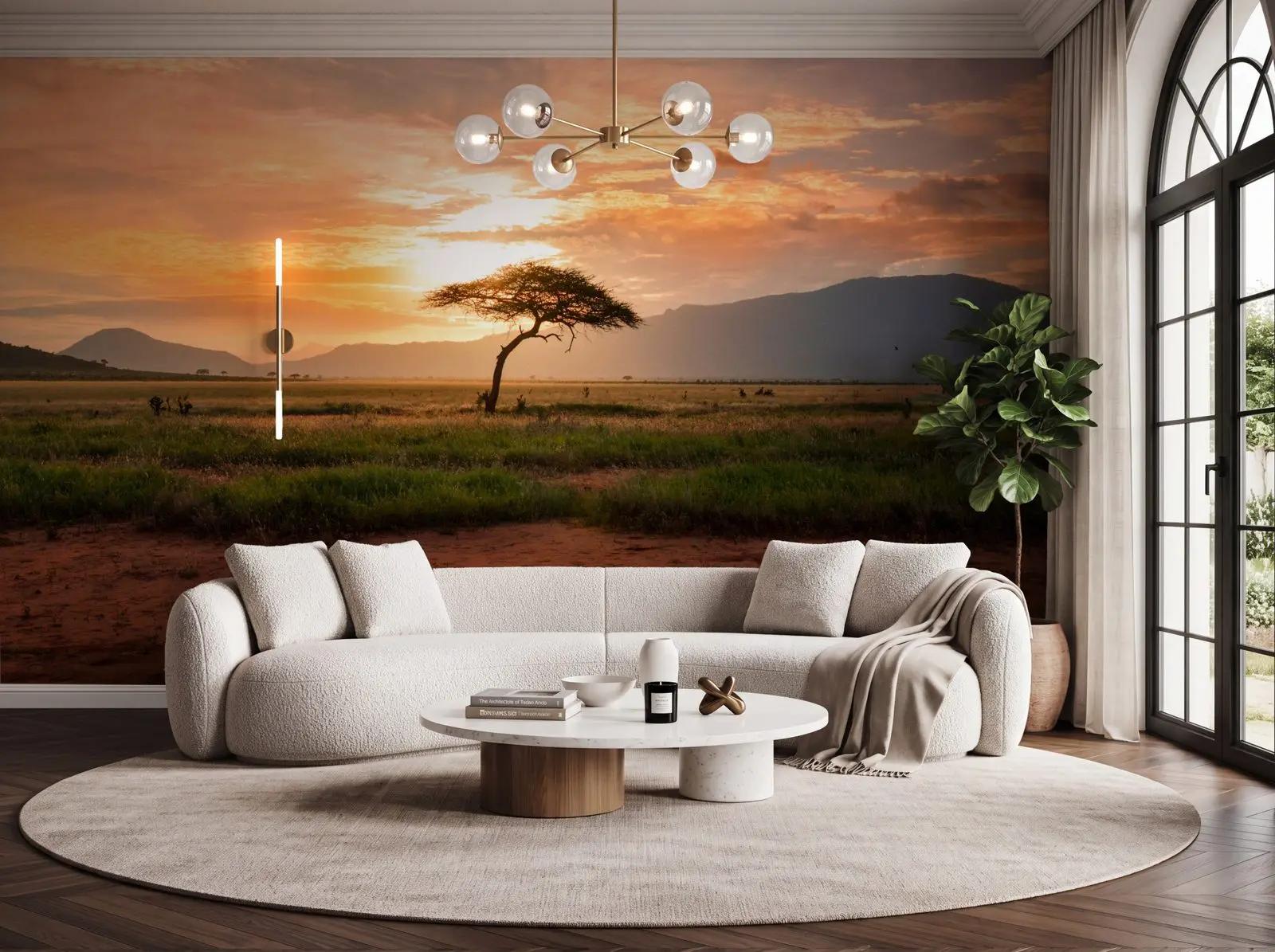 African Savannah Sunset Wallpaper Mural