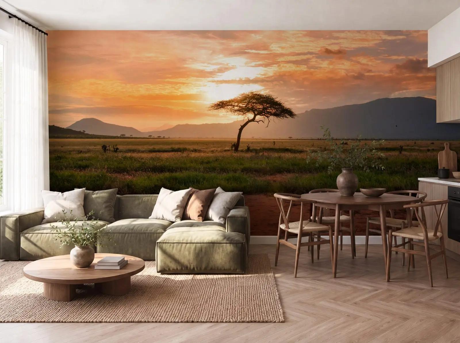 African Savannah Sunset Wallpaper Mural