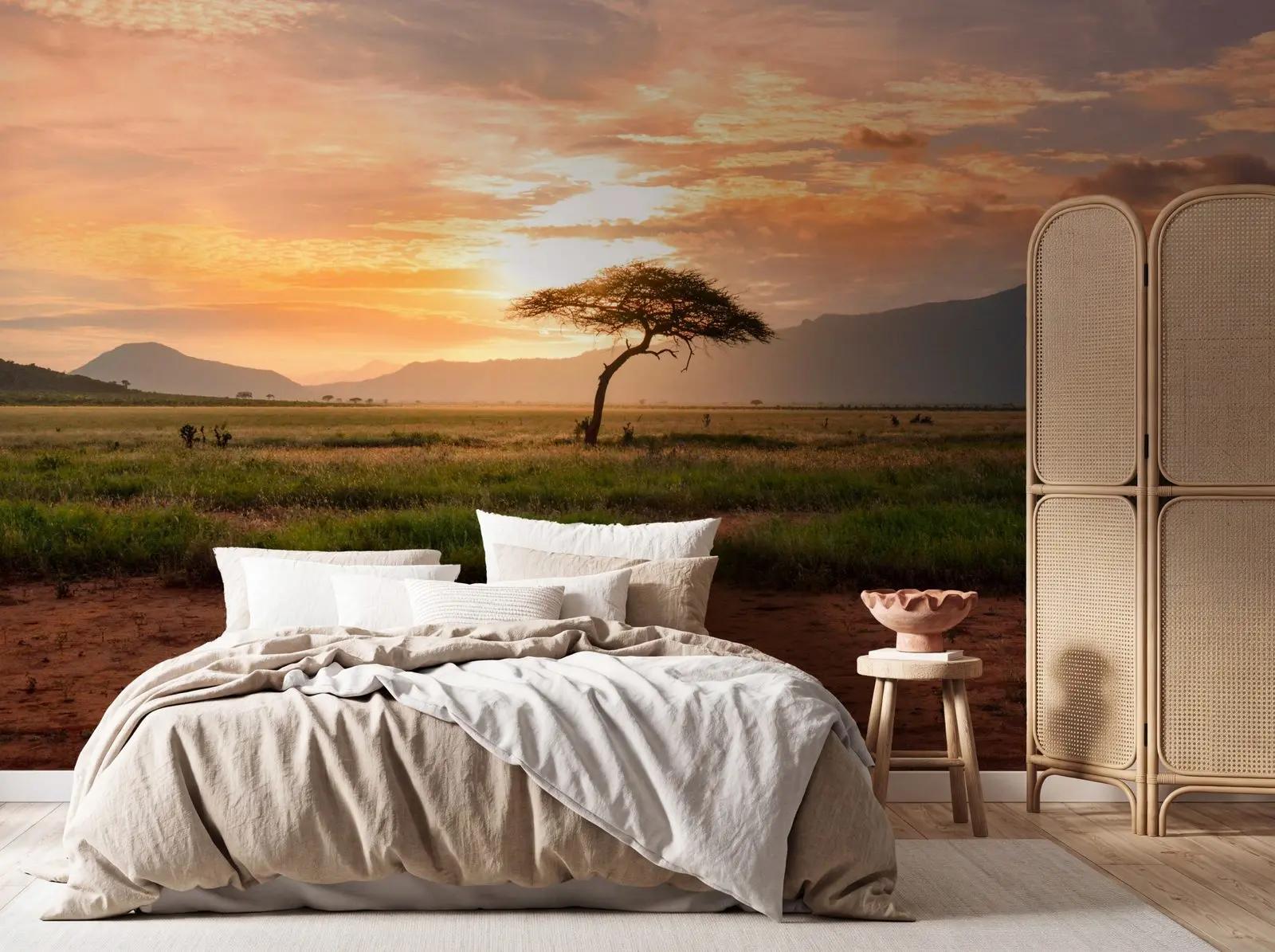 African Savannah Sunset Wallpaper Mural