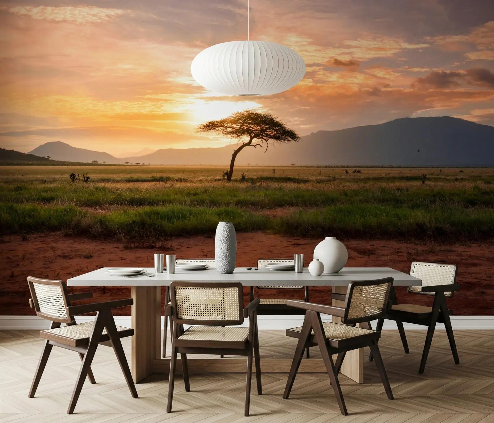 African Savannah Sunset Wallpaper Mural