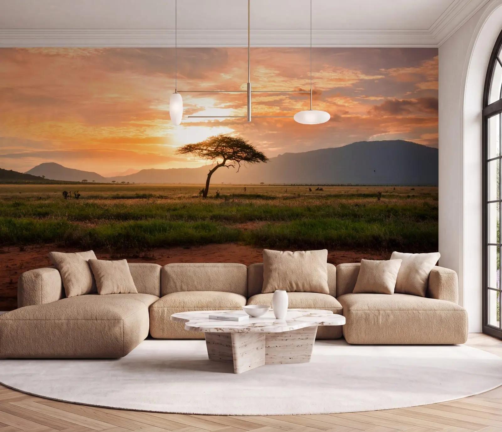 African Savannah Sunset Wallpaper Mural