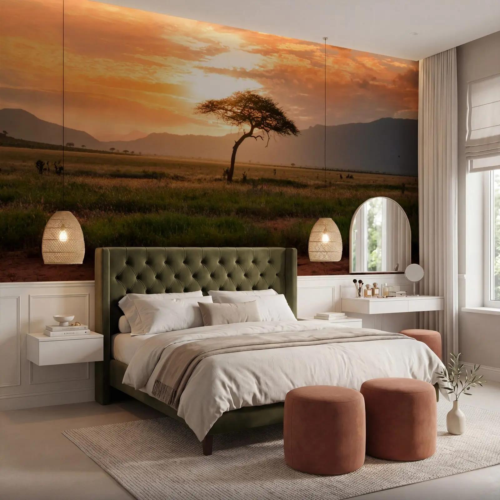 African Savannah Sunset Wallpaper Mural