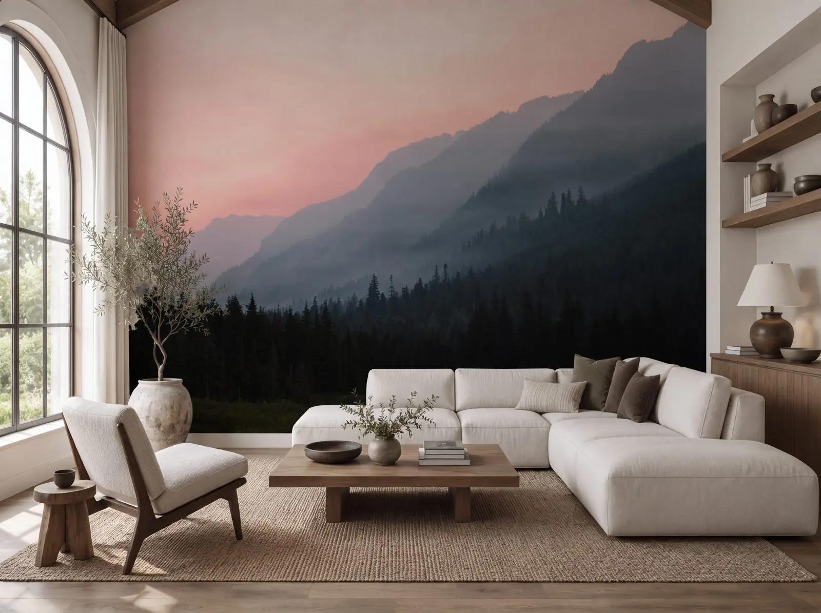 Blush Dawn Mountain Landscape Wallpaper Mural