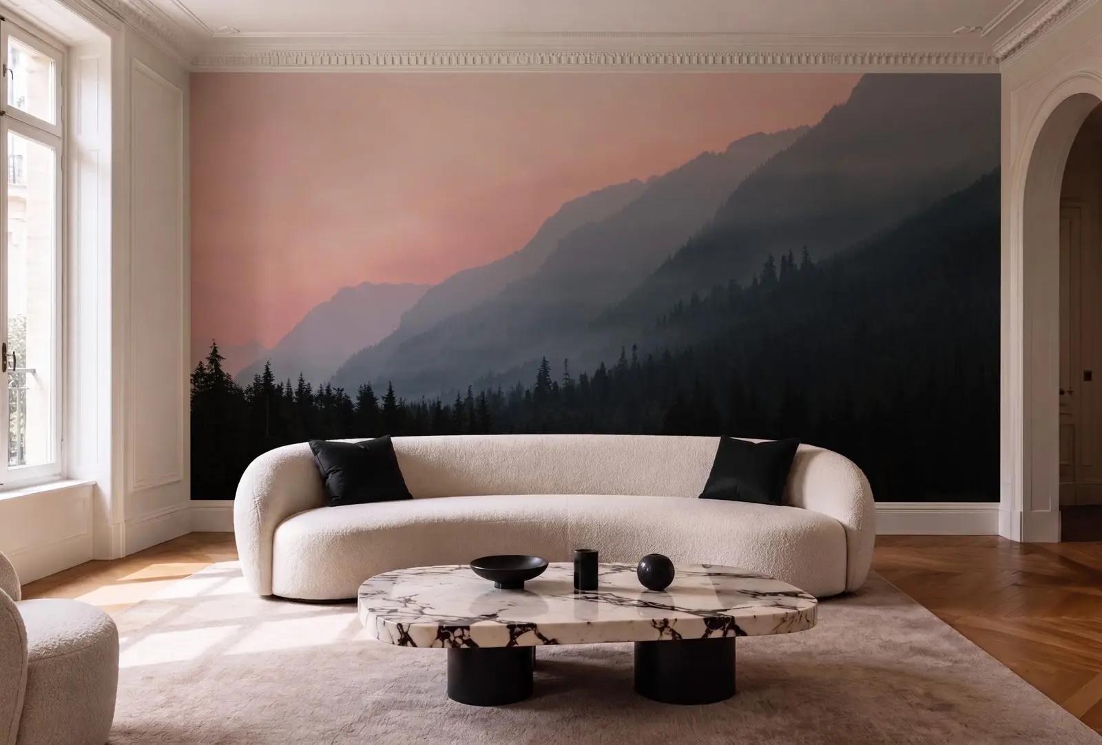Blush Dawn Mountain Landscape Wallpaper Mural