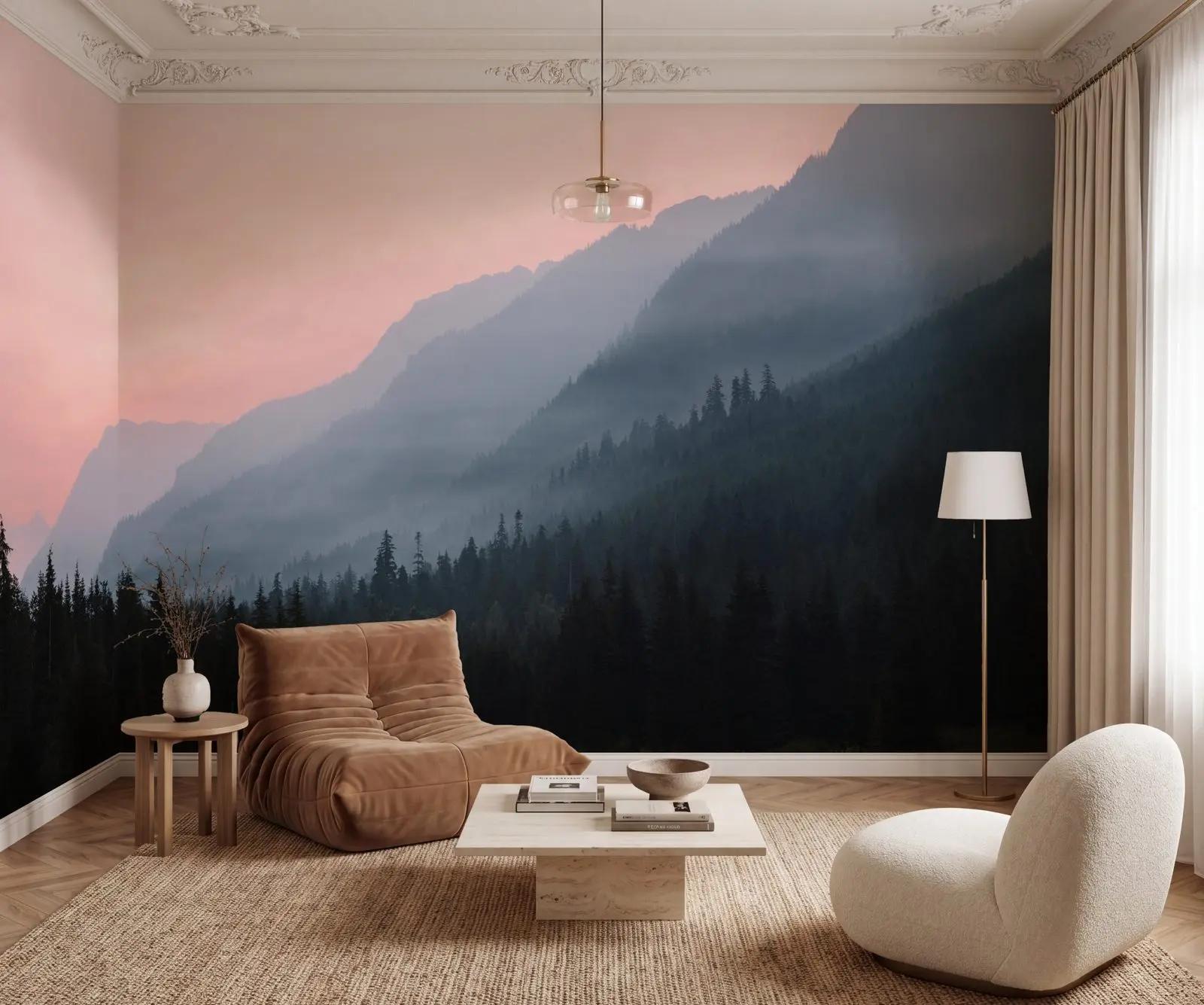 Blush Dawn Mountain Landscape Wallpaper Mural