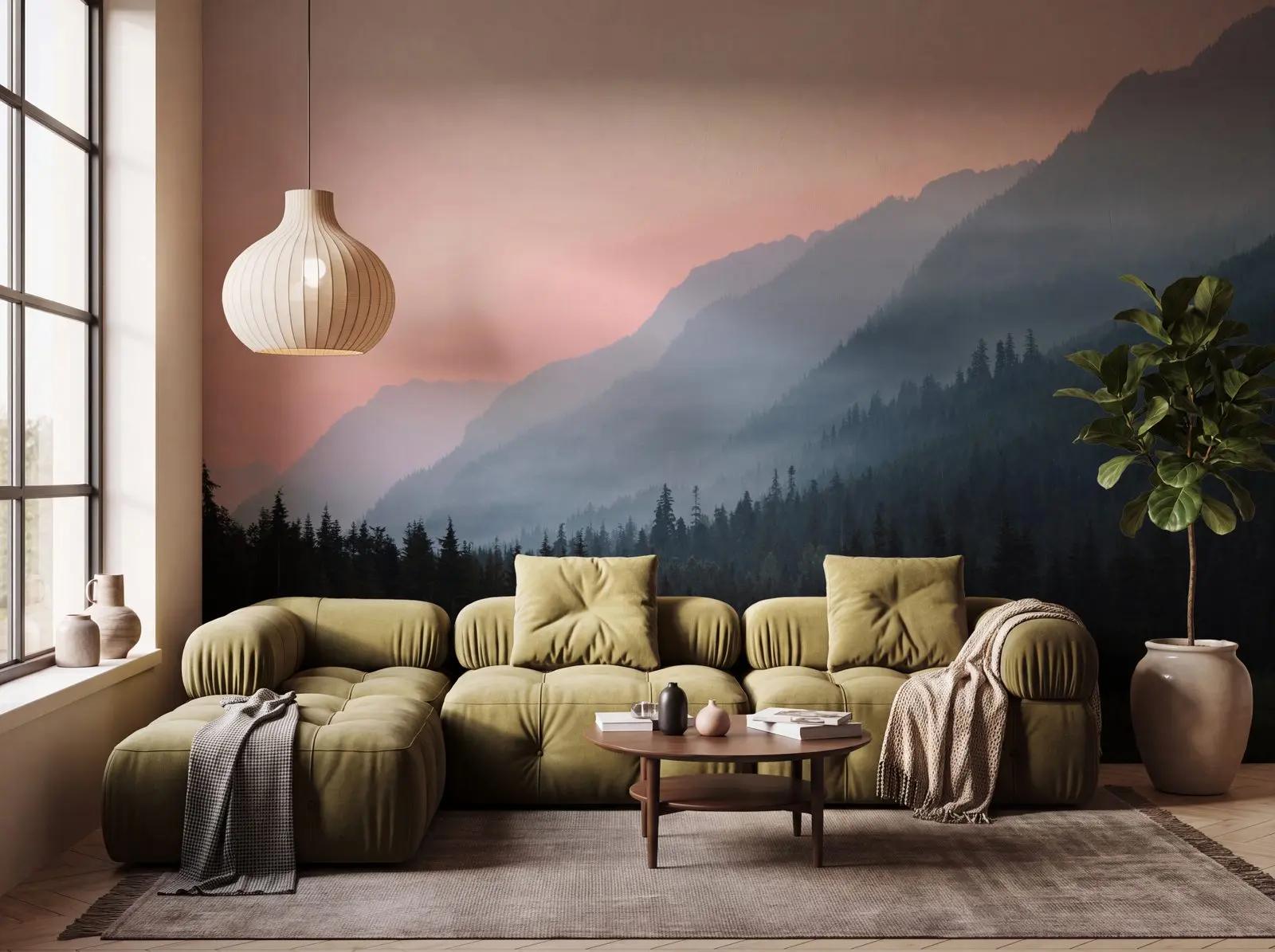 Blush Dawn Mountain Landscape Wallpaper Mural