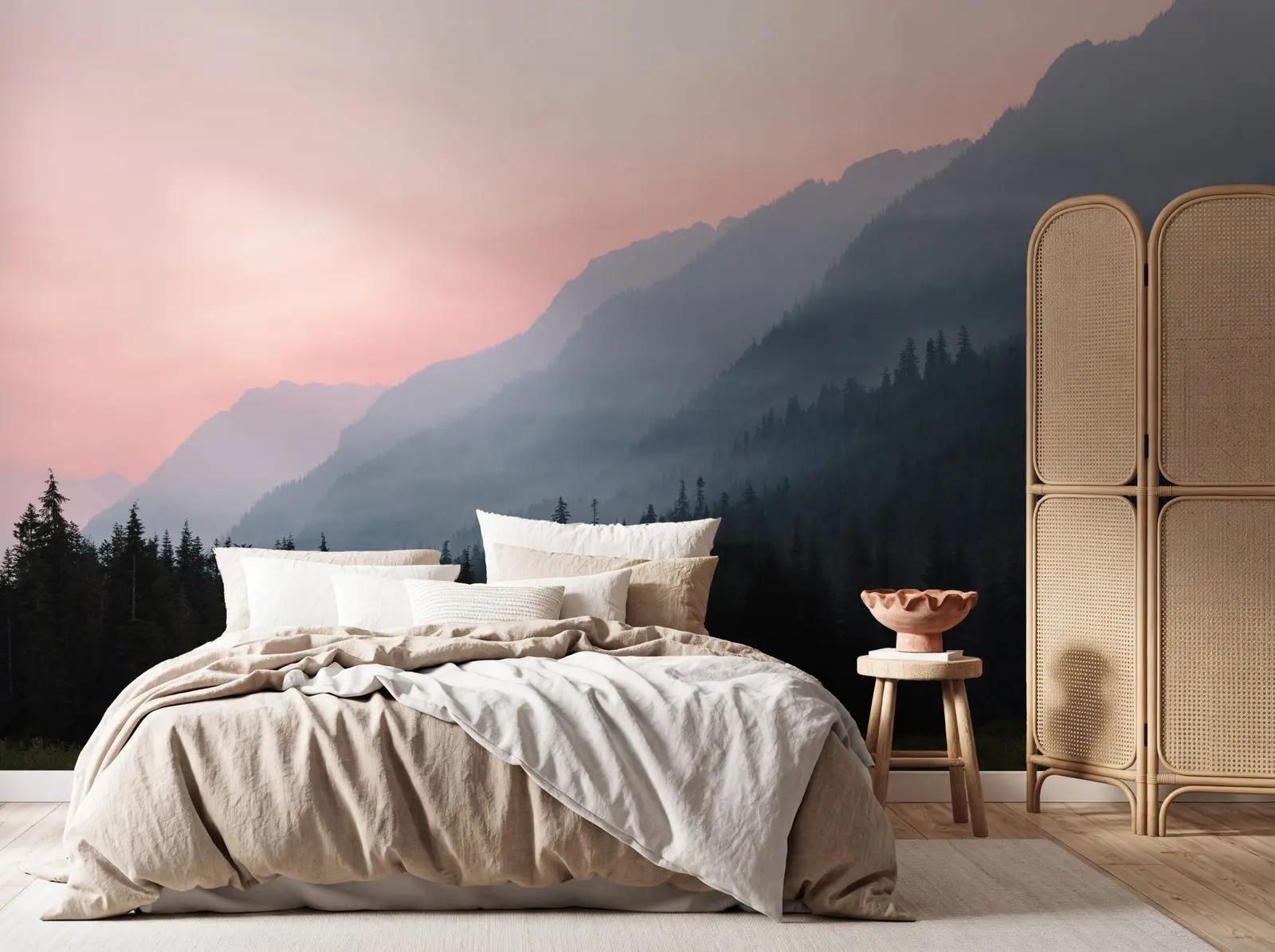 Blush Dawn Mountain Landscape Wallpaper Mural