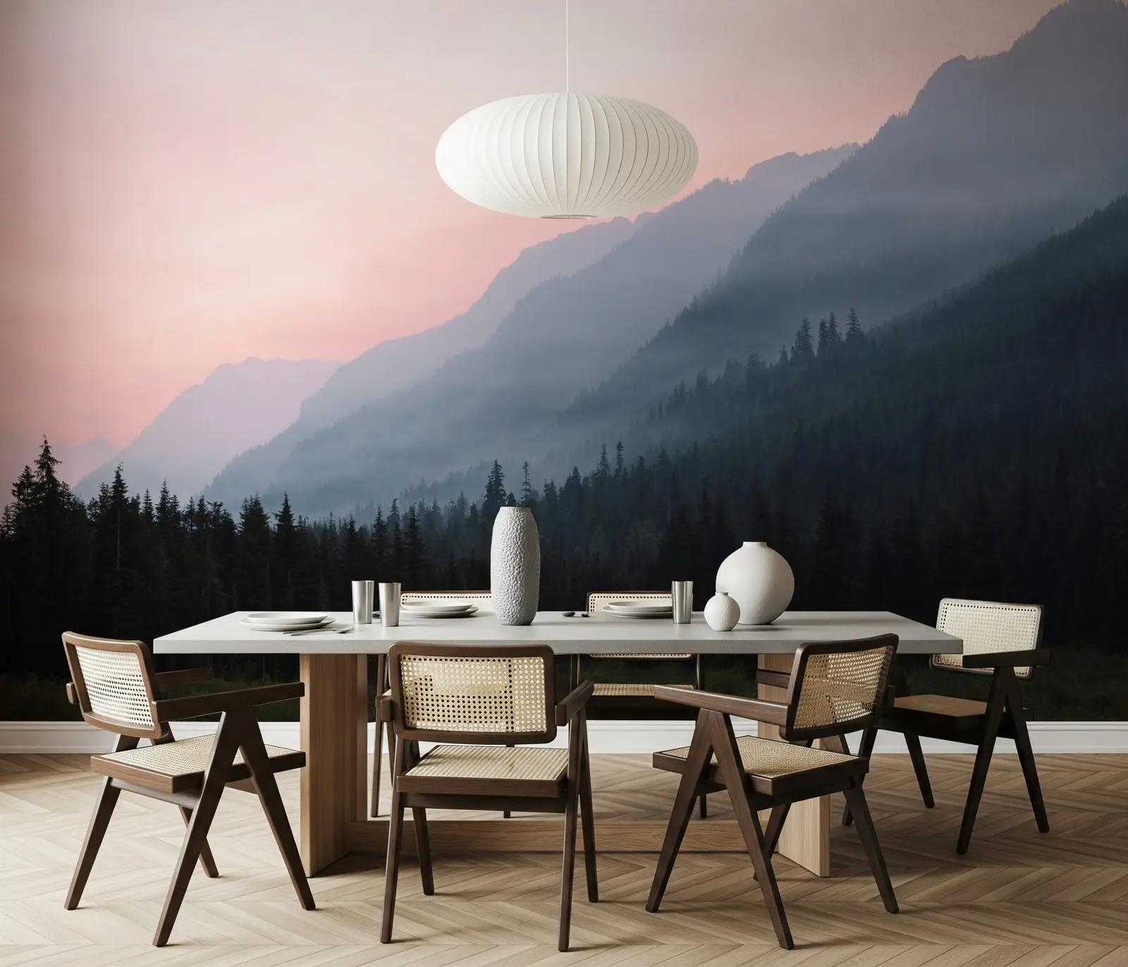 Blush Dawn Mountain Landscape Wallpaper Mural