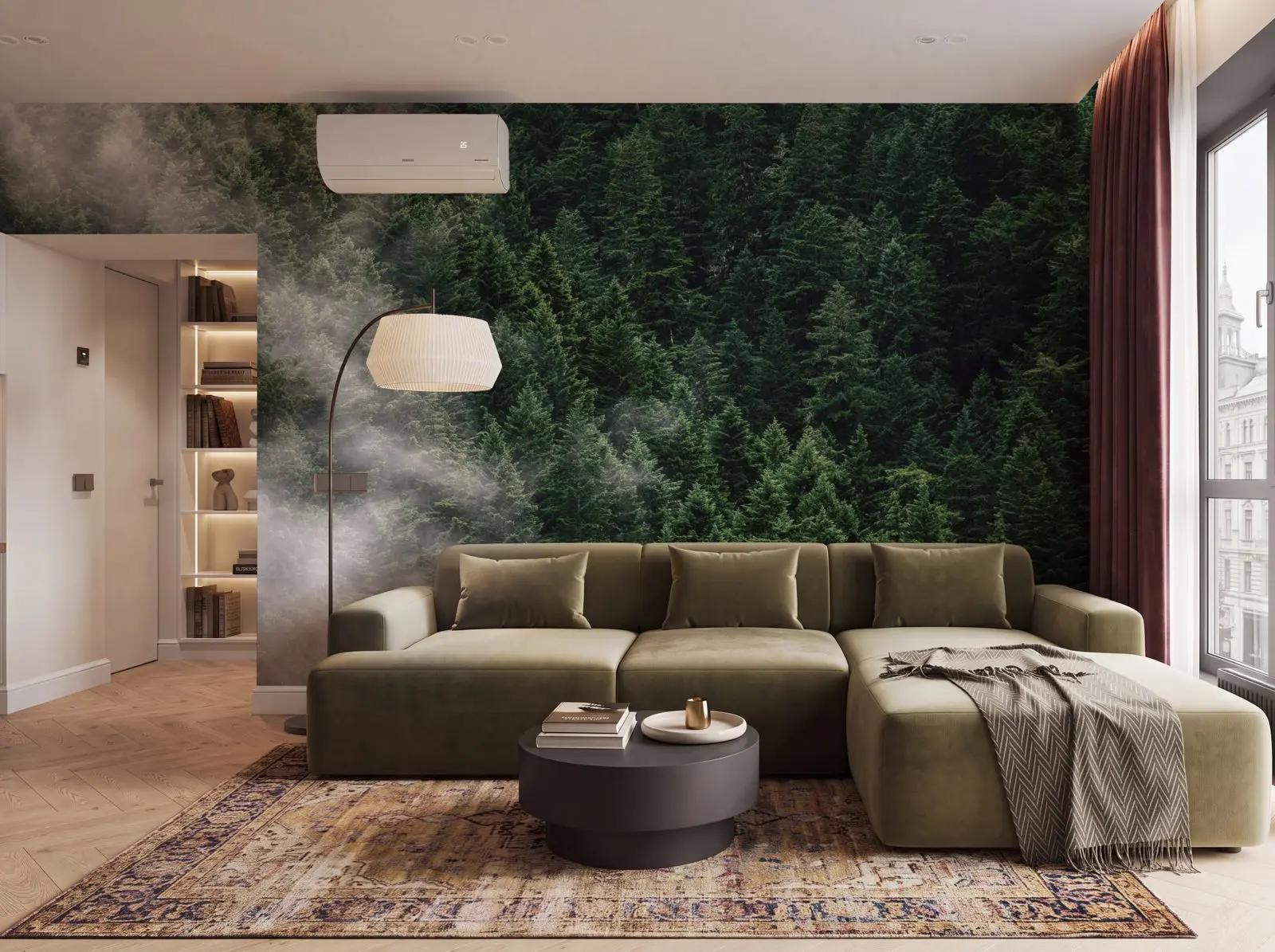 Misty Evergreen Forest Wallpaper Mural