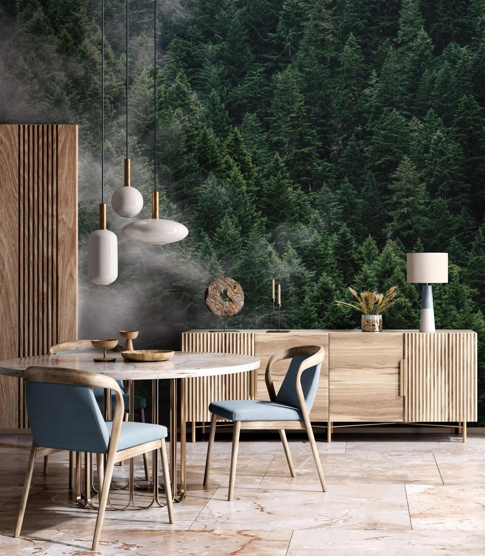 Misty Evergreen Forest Wallpaper Mural