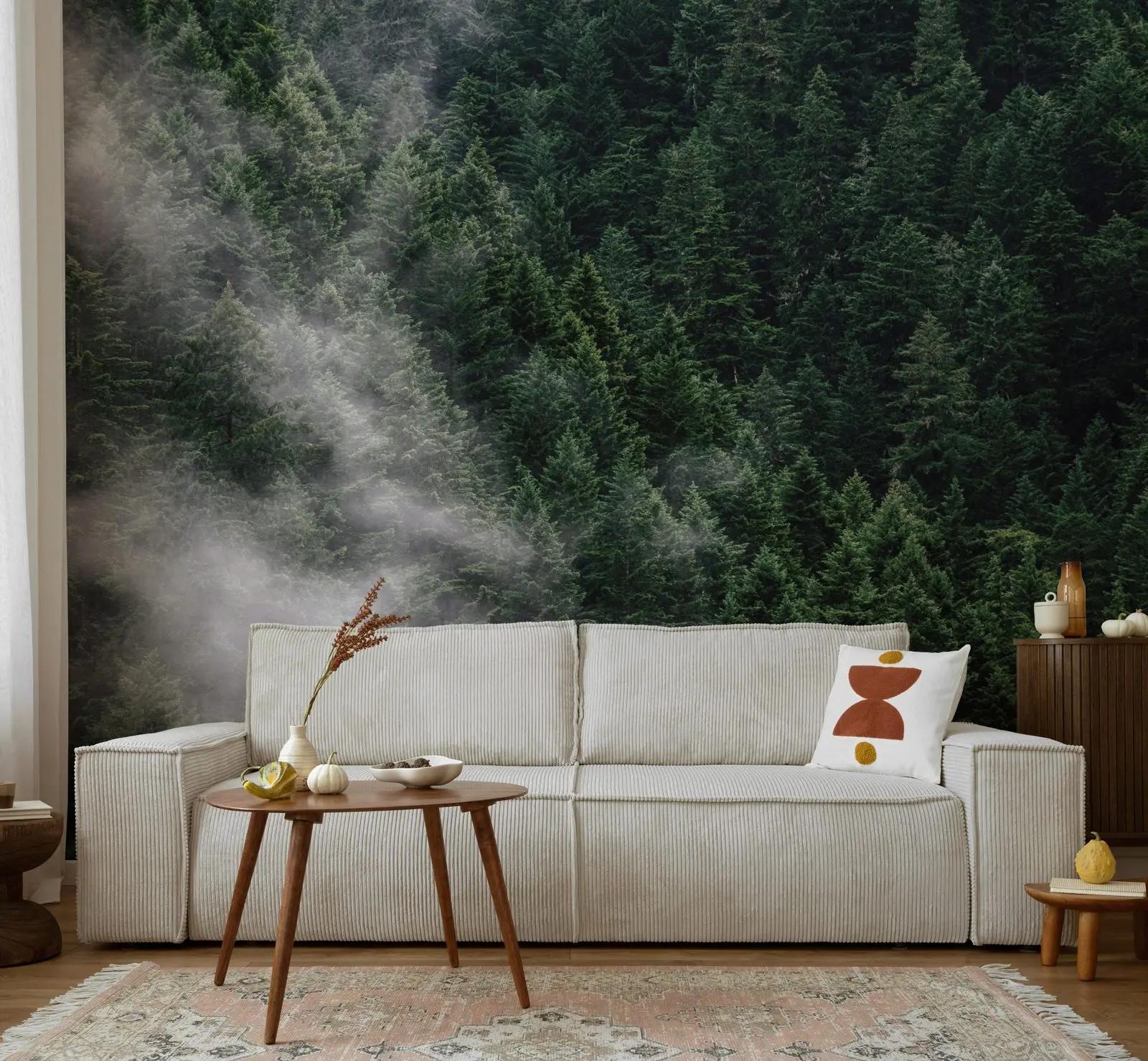 Misty Evergreen Forest Wallpaper Mural