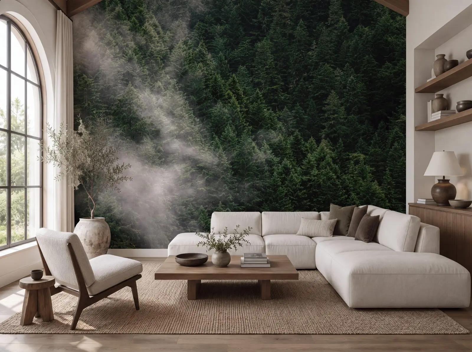 Misty Evergreen Forest Wallpaper Mural