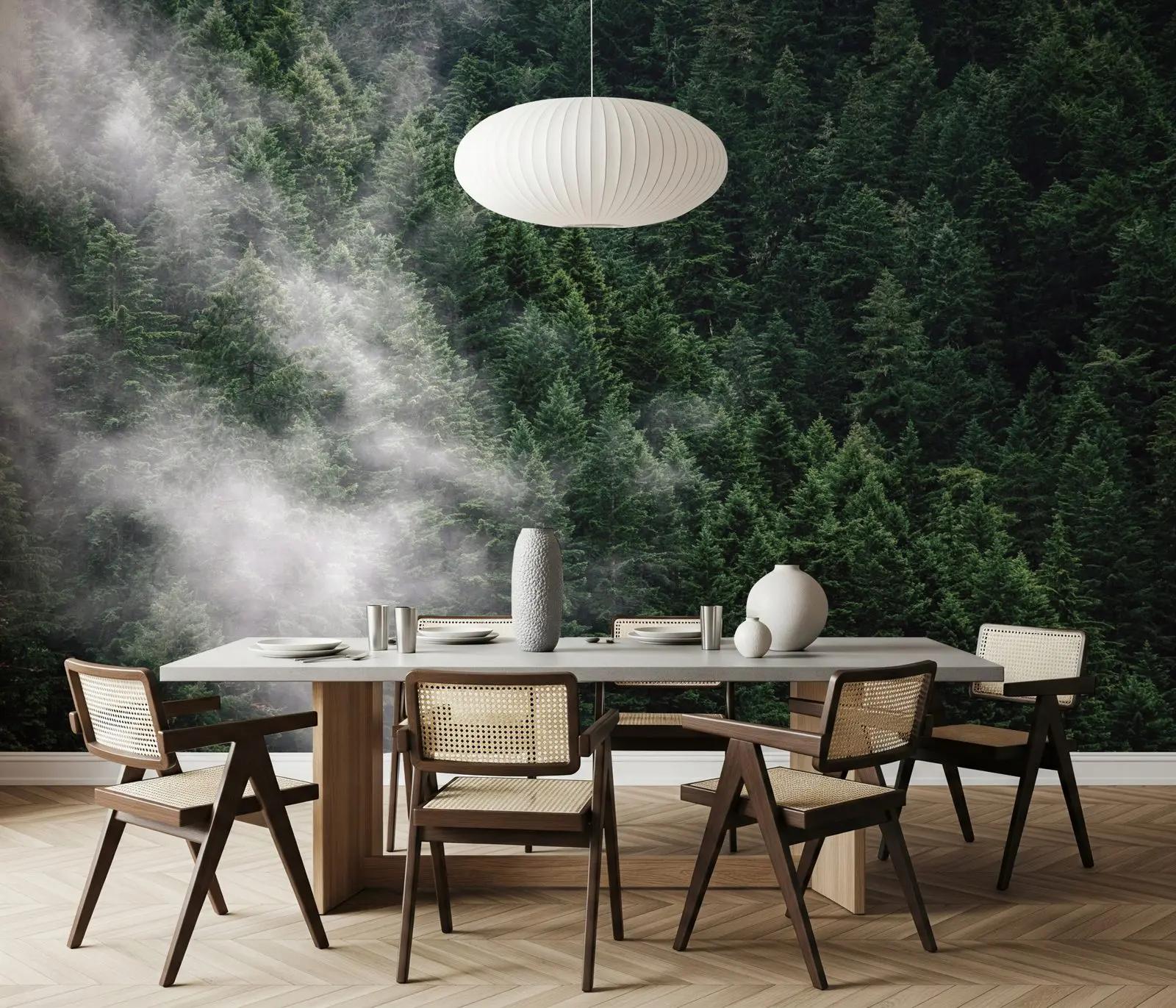 Misty Evergreen Forest Wallpaper Mural