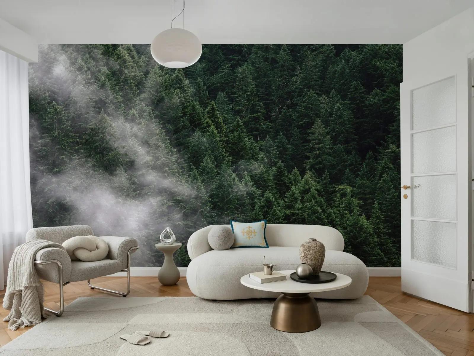 Misty Evergreen Forest Wallpaper Mural