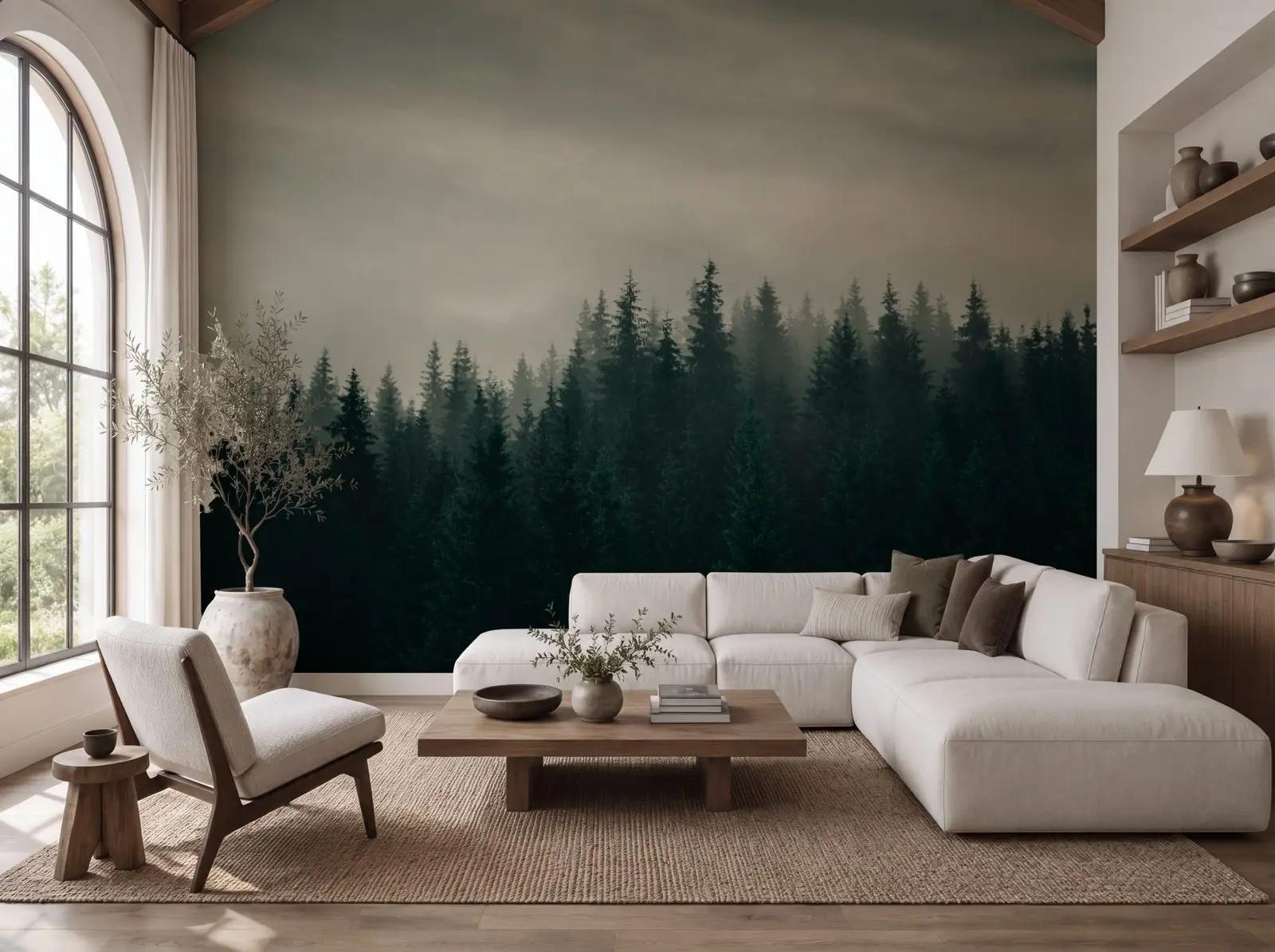 Misty Pine Forest Wallpaper