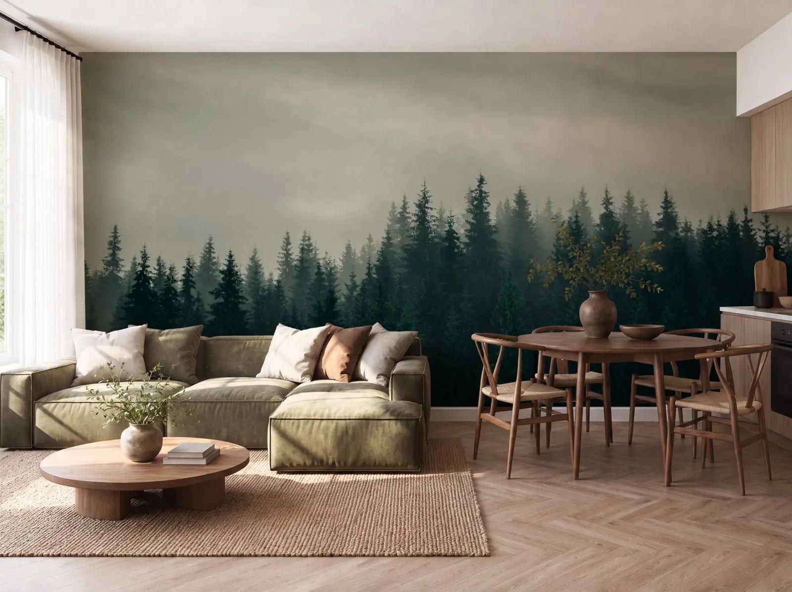Misty Pine Forest Wallpaper