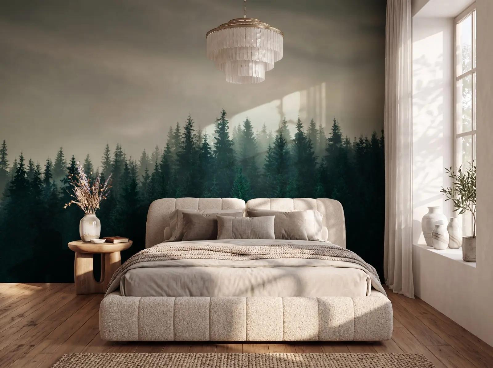 Misty Pine Forest Wallpaper