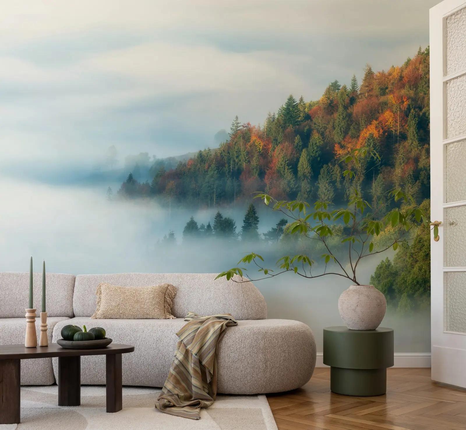 Misty Autumn Forest Wallpaper Mural