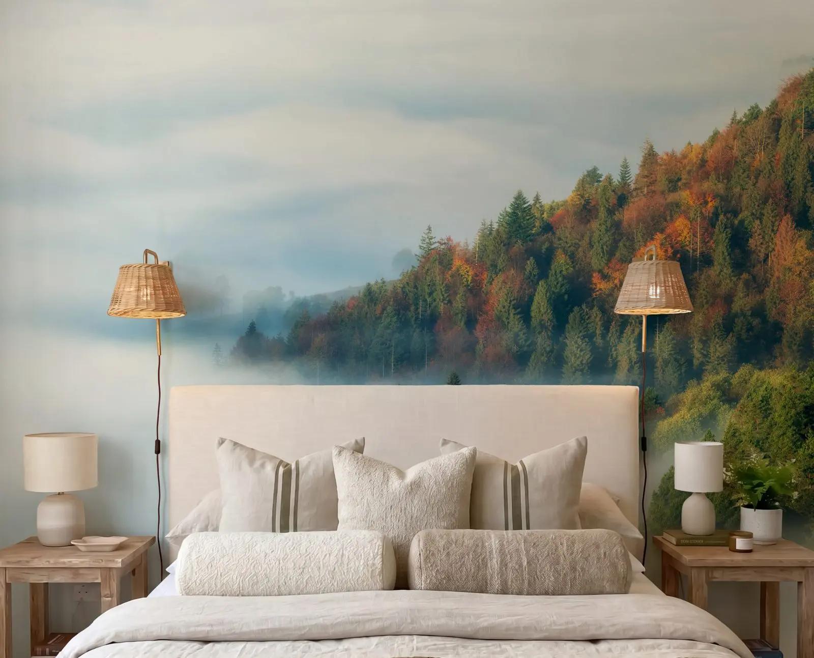 Misty Autumn Forest Wallpaper Mural