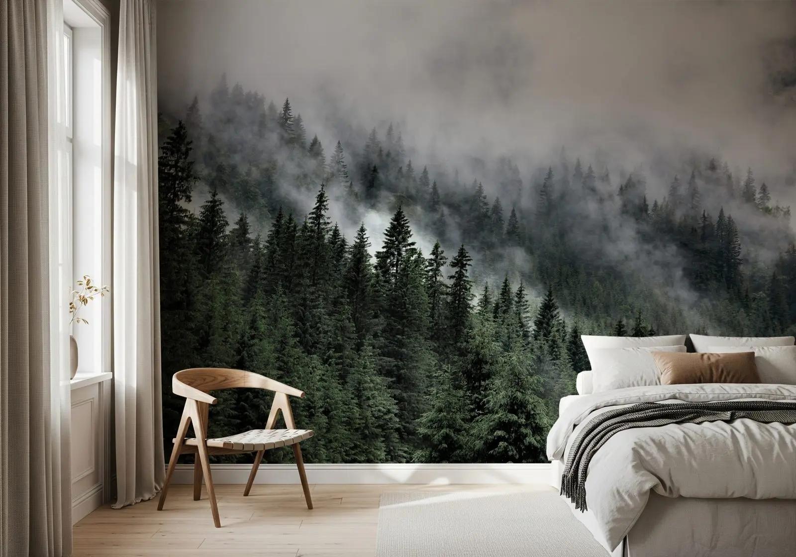 Misty Conifer Forest Wallpaper Mural