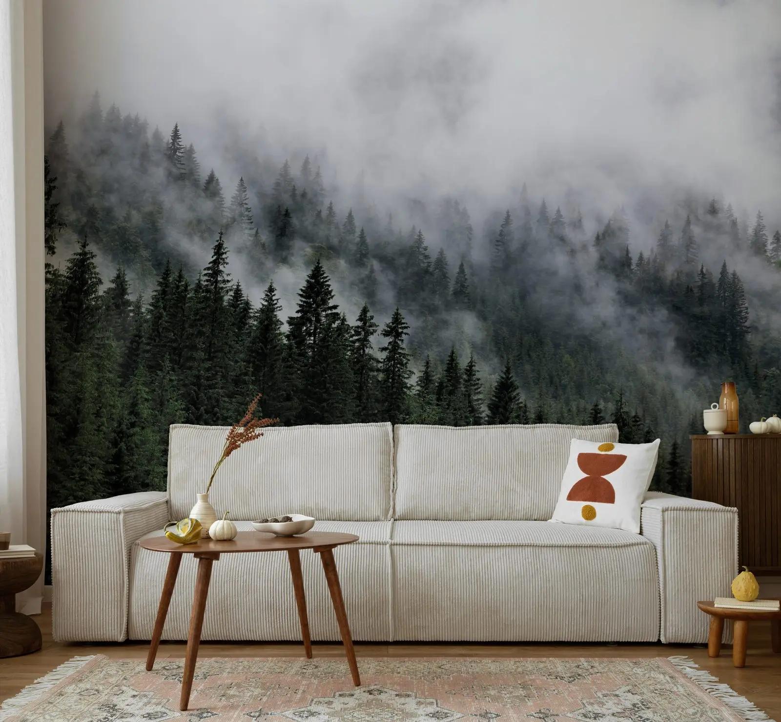Misty Conifer Forest Wallpaper Mural