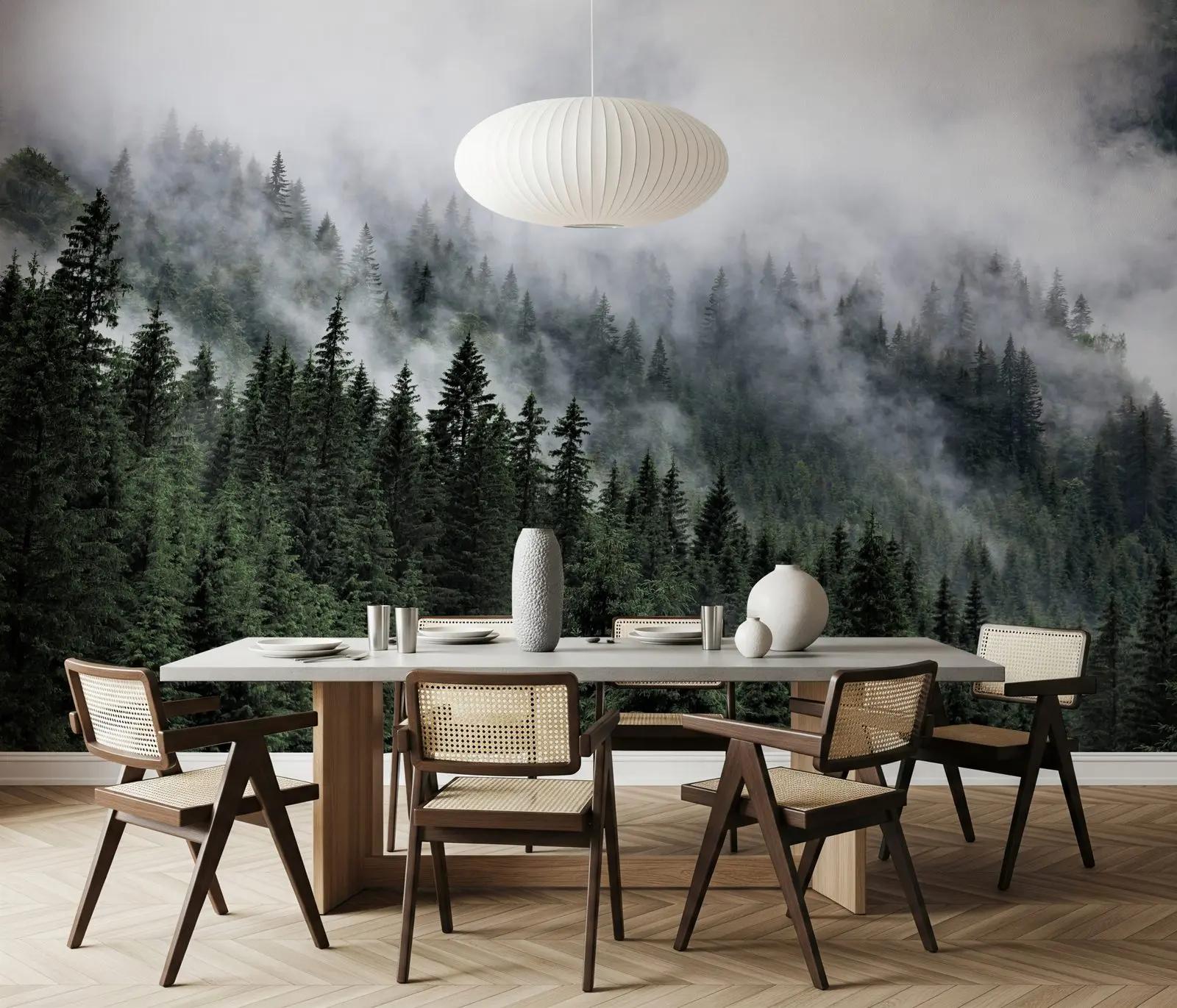 Misty Conifer Forest Wallpaper Mural