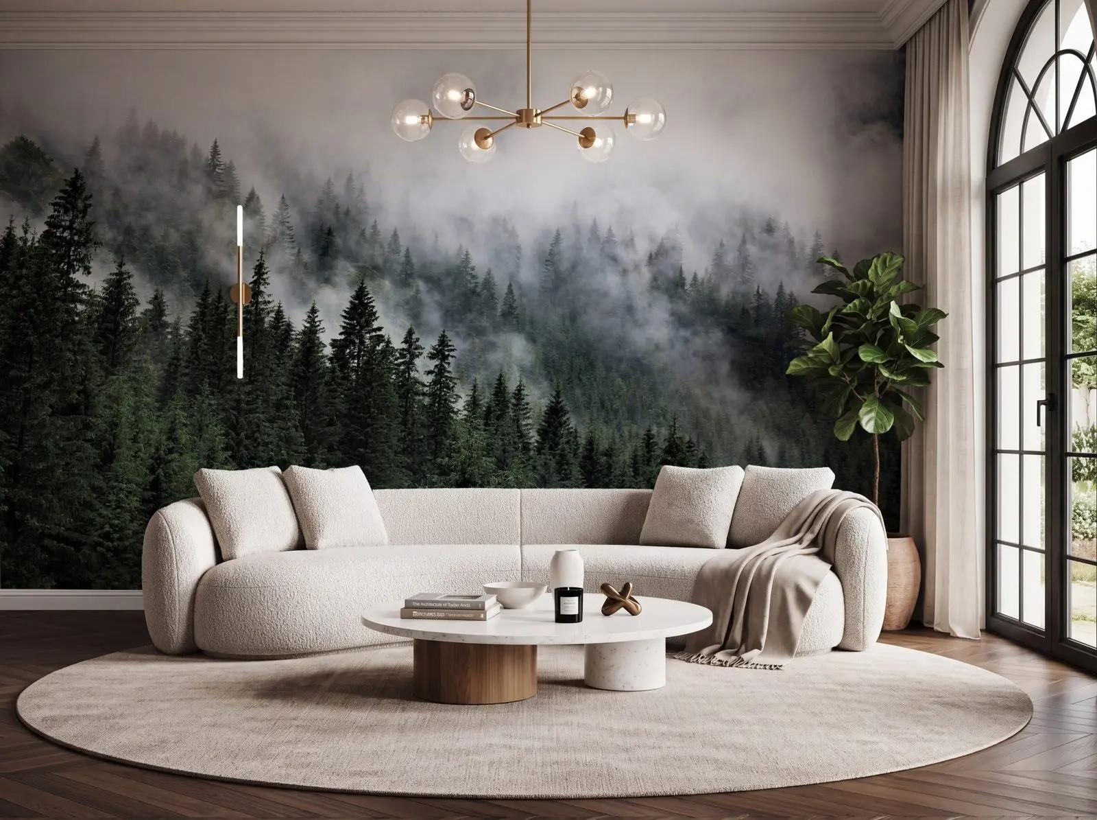 Misty Conifer Forest Wallpaper Mural
