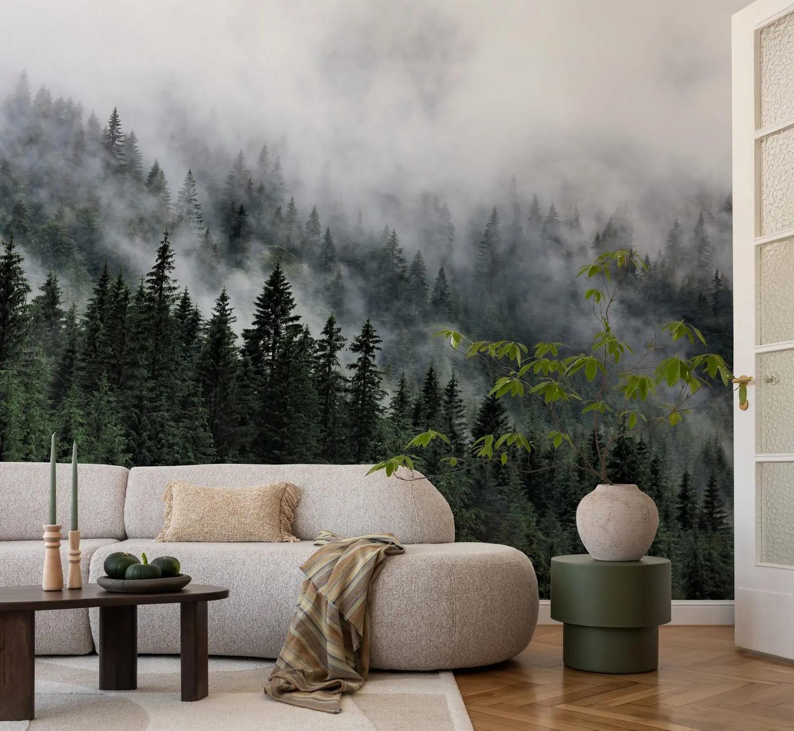 Misty Conifer Forest Wallpaper Mural