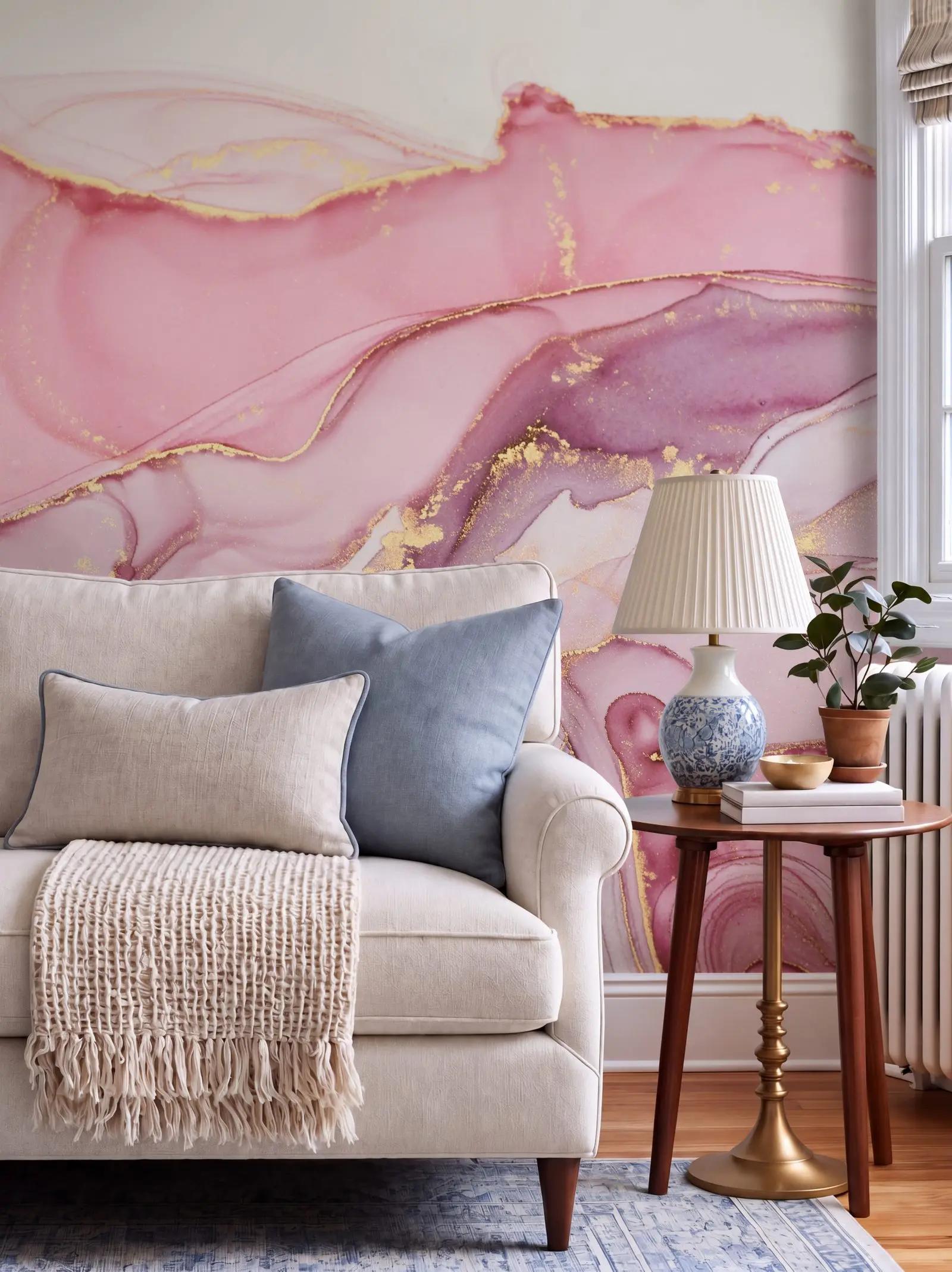 Purple Wallpaper Mural with Gold Veining