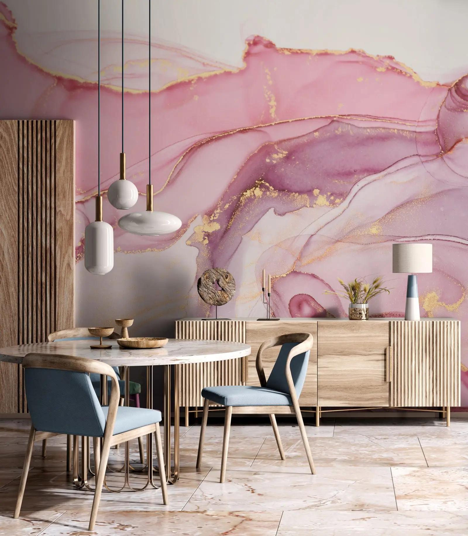 Purple Wallpaper Mural with Gold Veining