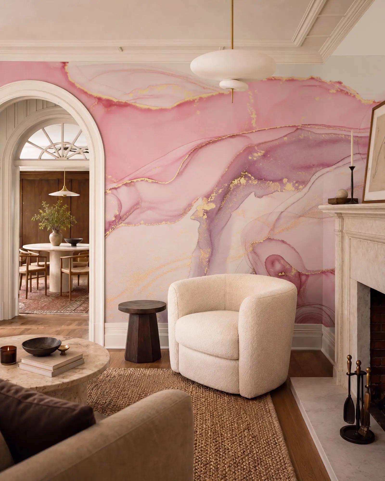 Purple Wallpaper Mural with Gold Veining