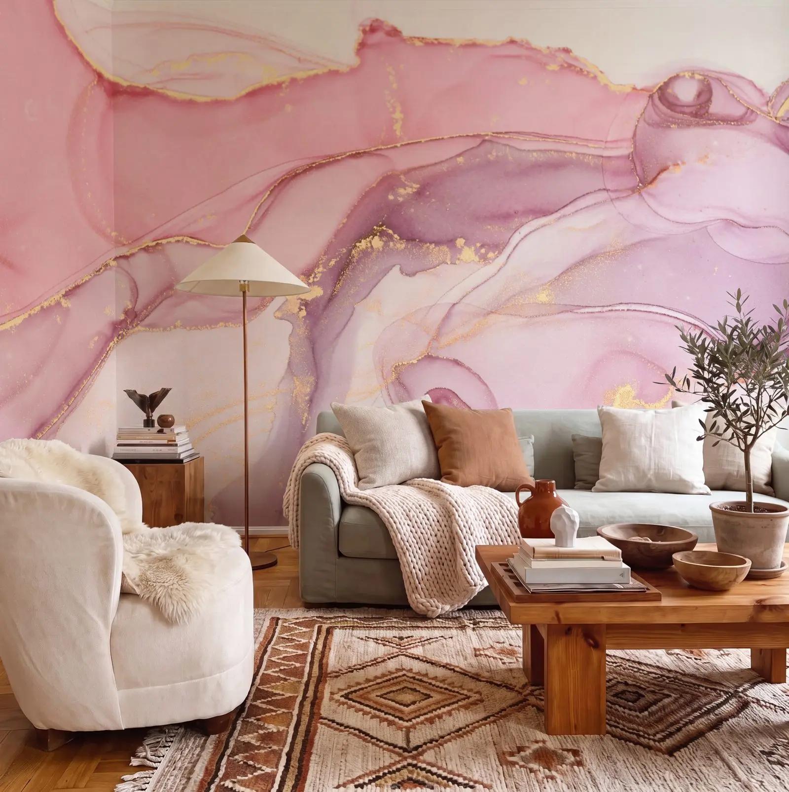 Purple Wallpaper Mural with Gold Veining