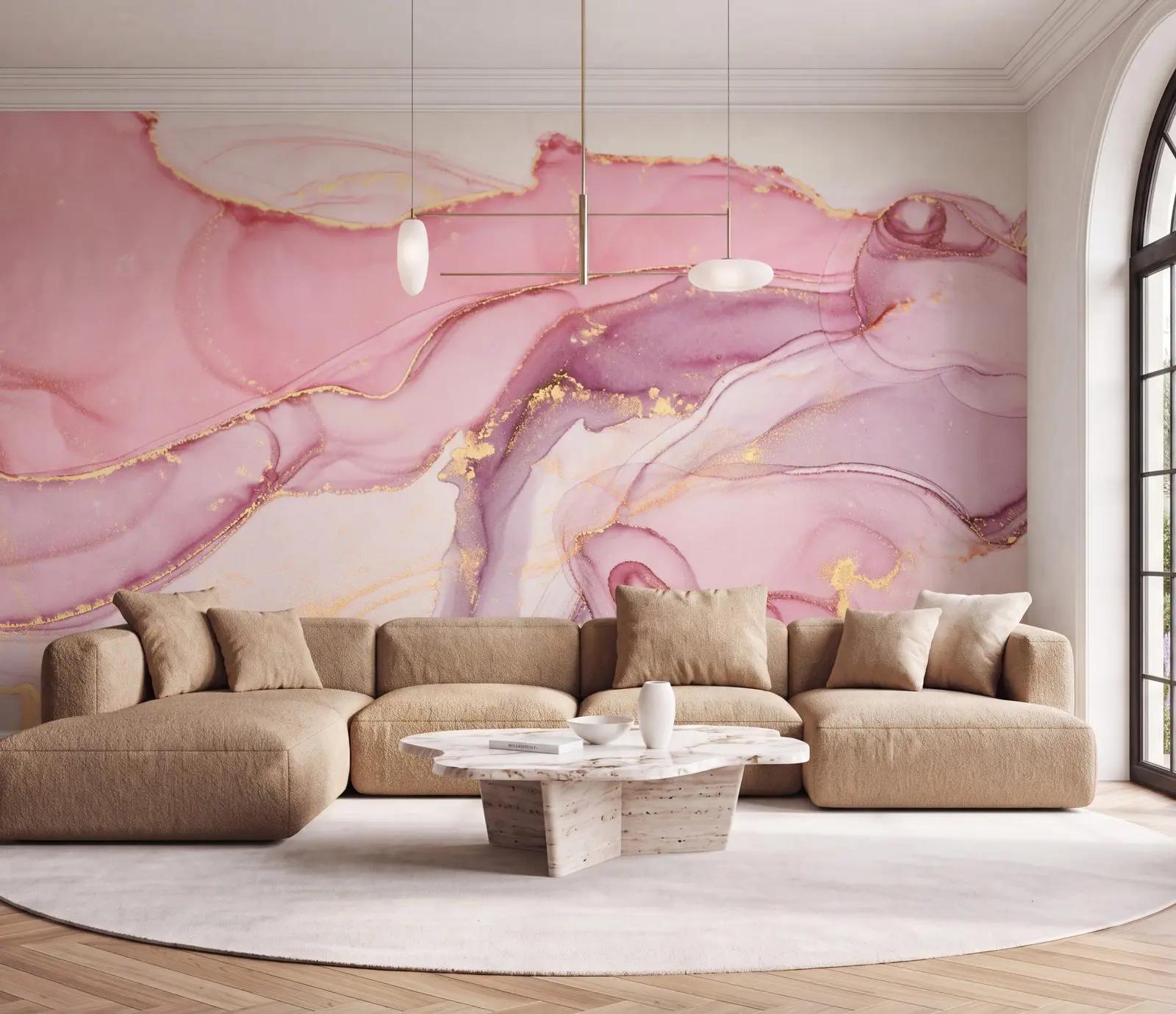 Purple Wallpaper Mural with Gold Veining