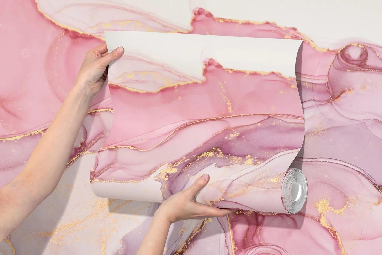 Purple Wallpaper Mural with Gold Veining