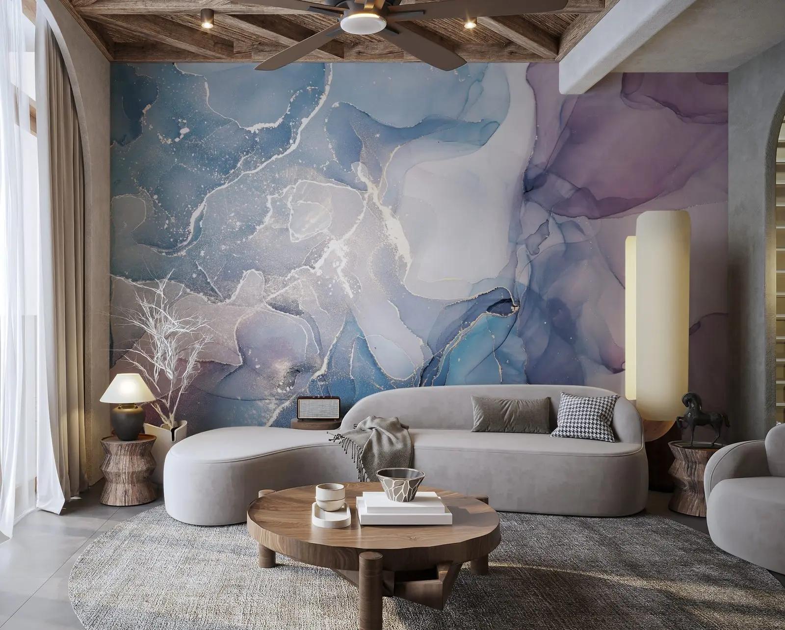 Black and Purple Wallpaper Mural with Blue Ink