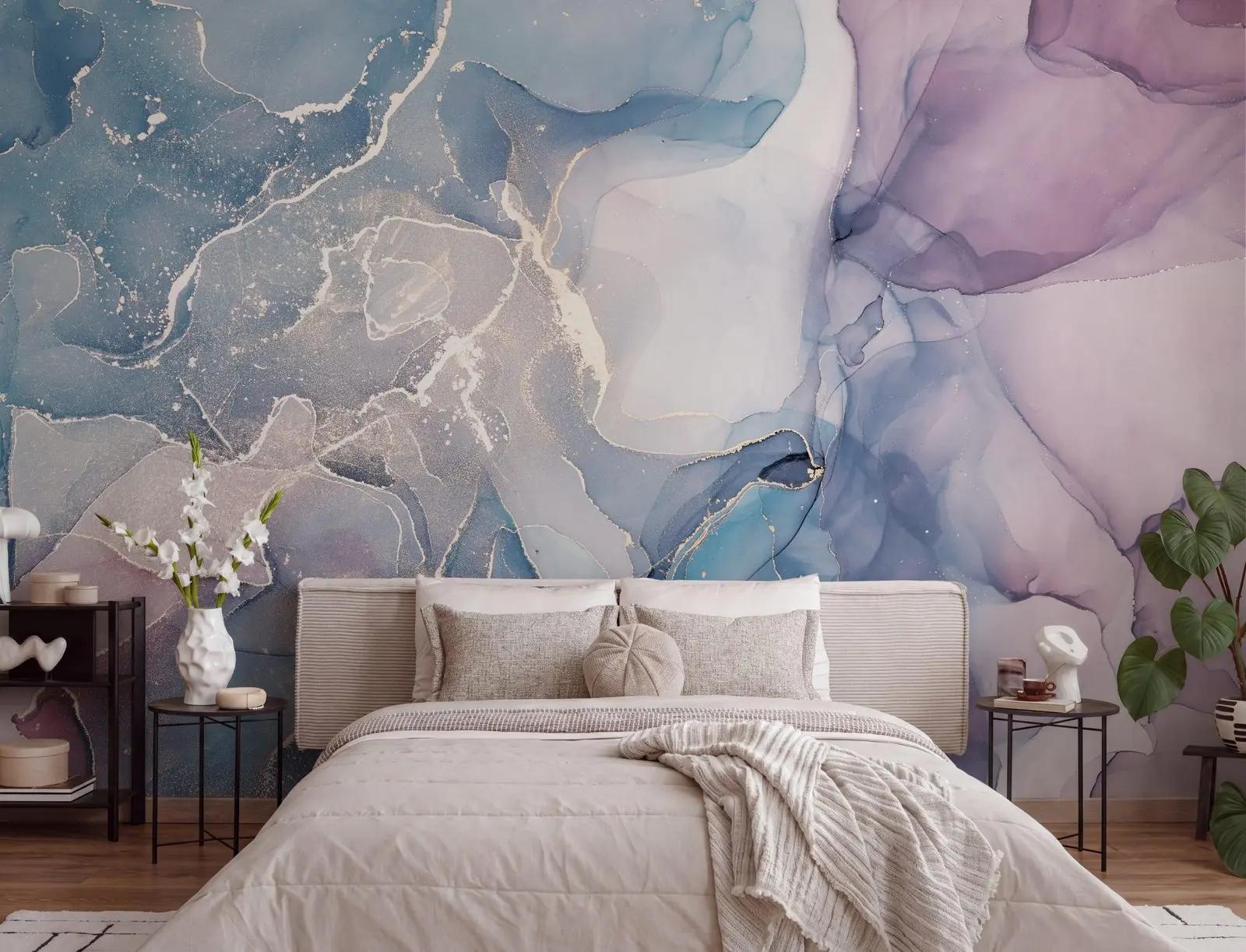 Black and Purple Wallpaper Mural with Blue Ink