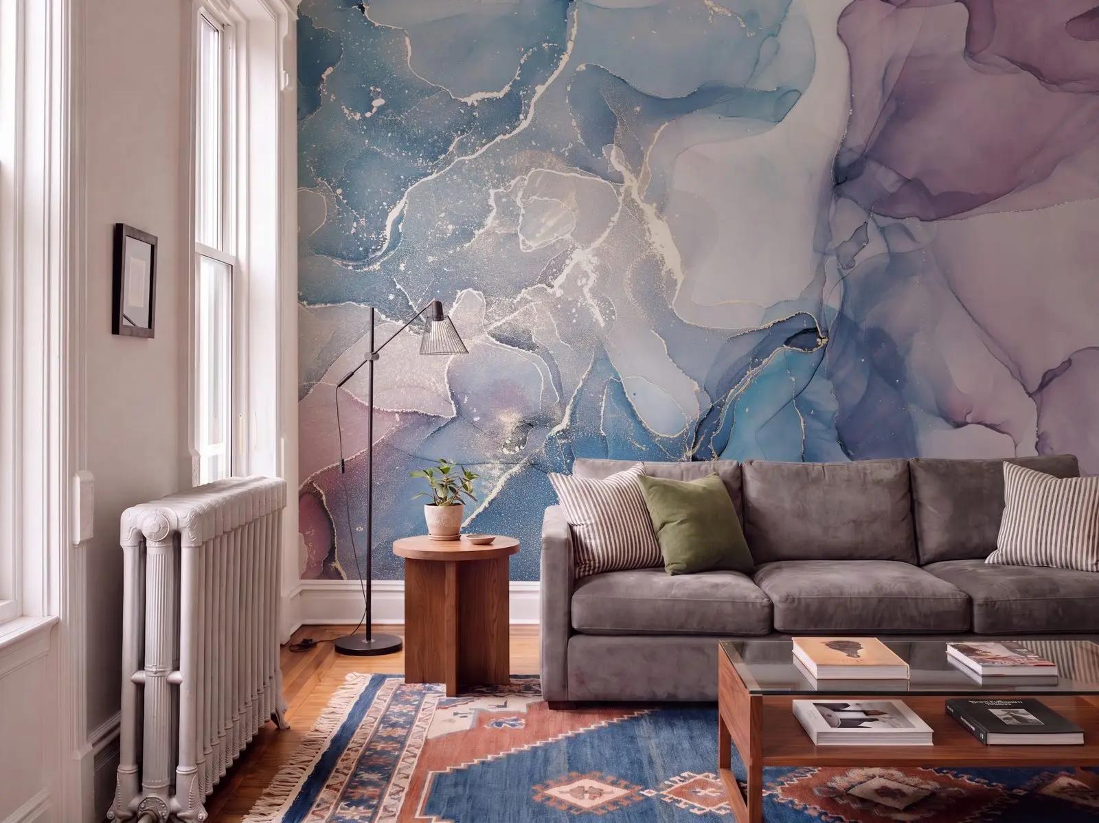 Black and Purple Wallpaper Mural with Blue Ink