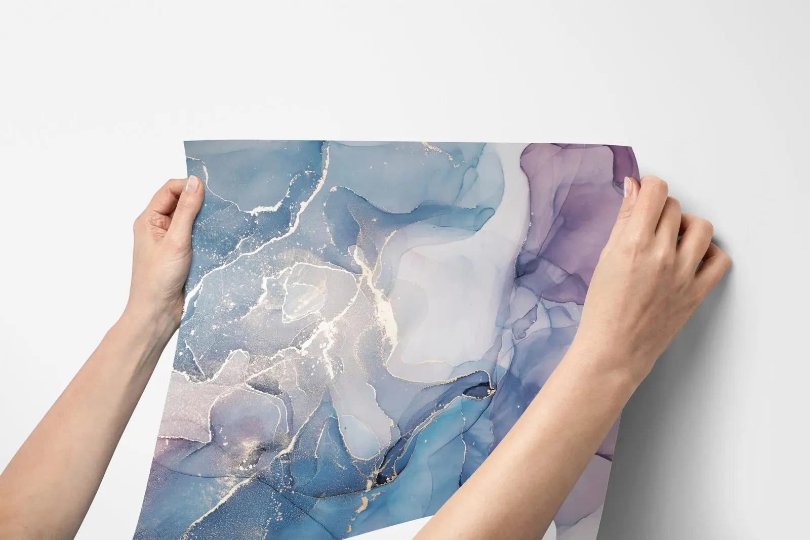 Black and Purple Wallpaper Mural with Blue Ink