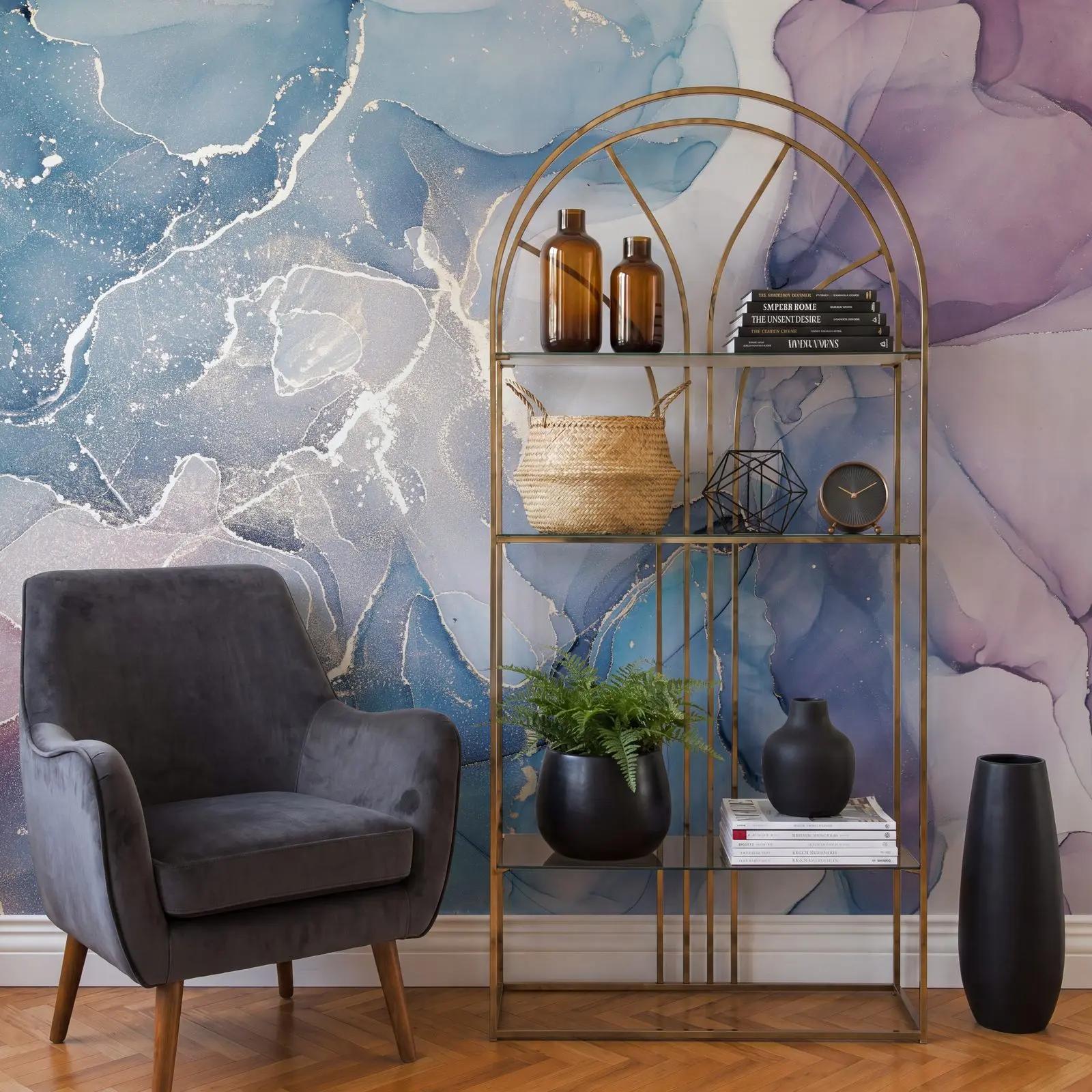 Black and Purple Wallpaper Mural with Blue Ink
