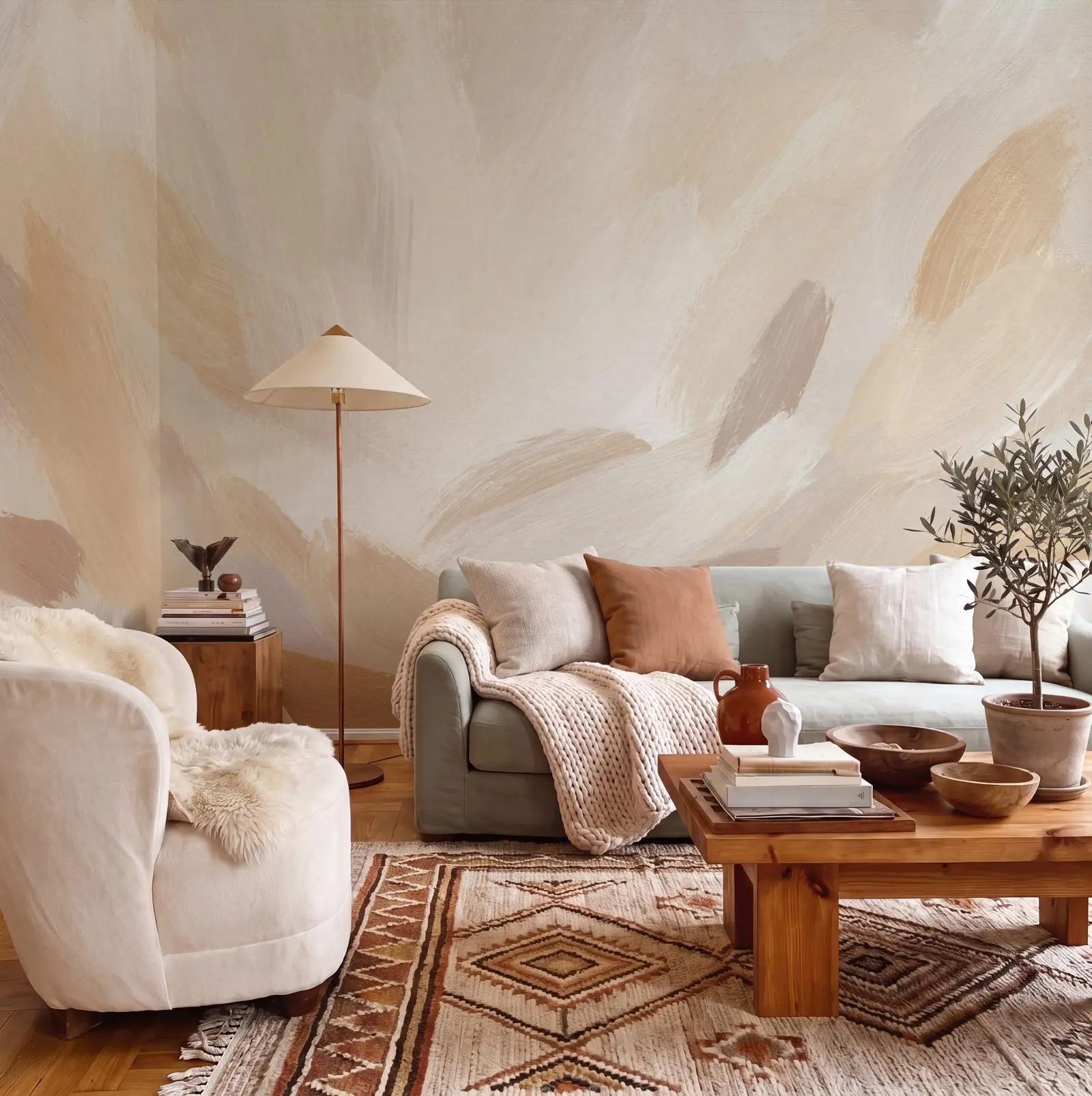 Beige Abstract Wallpaper Mural