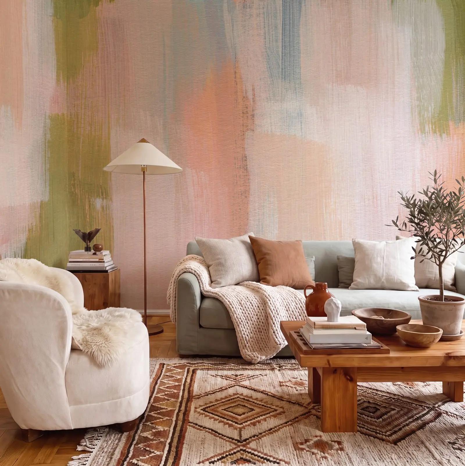 Abstract Pink and Green Wallpaper Mural